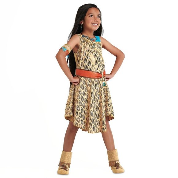 " DISNEY STORE" LIGTH  BROWN FAUX LIGTH LEATHER GOLDEN LEAF DRESS SIZE 5/6 - Picture 1 of 7